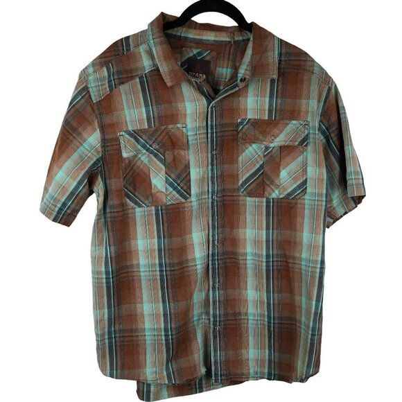 Prana Men Size L Midas Short Sleeve Plaid Shirt 100% Organic‎ Cotton M1MIDA114 - Picture 1 of 10